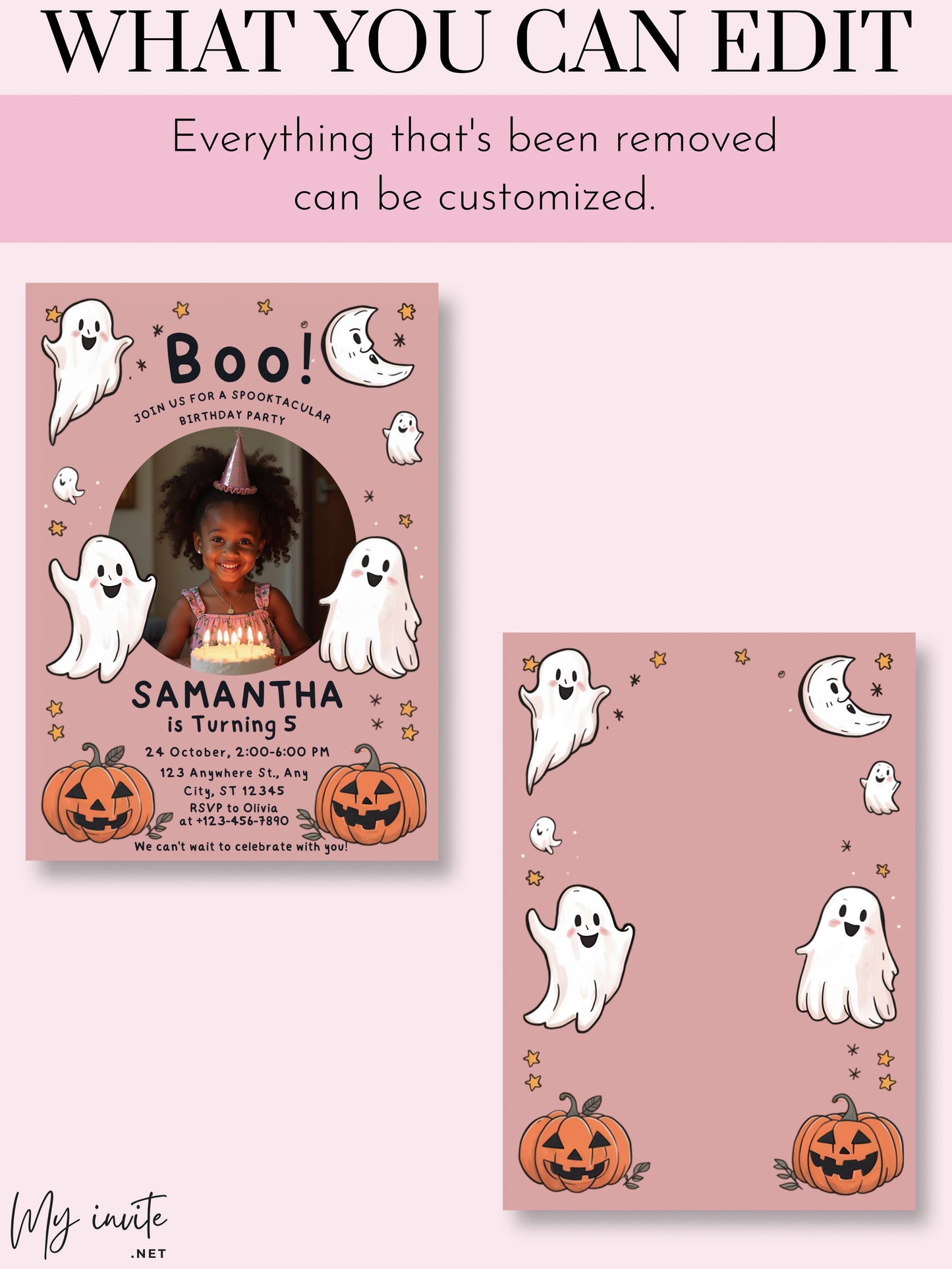 Pinky boo photo, Halloween invitation