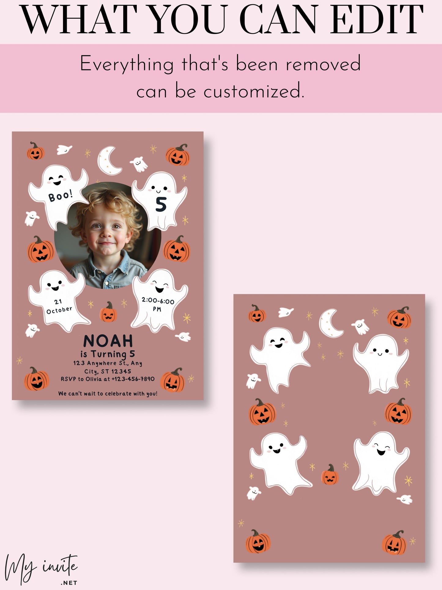 Halloween invitation with Cute Pinky boo photo