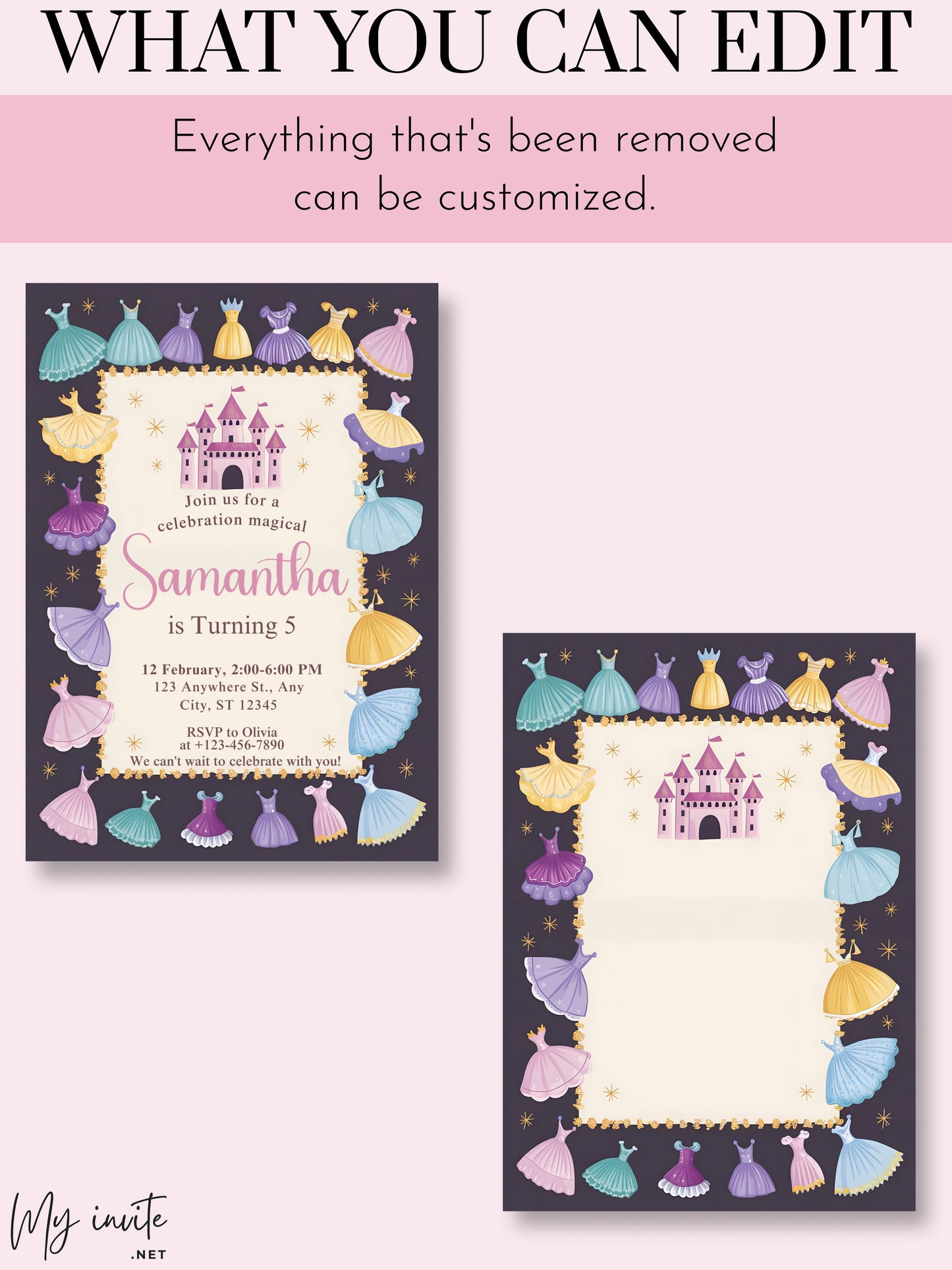 Princess Dress Up Invitation, Birthday Invitation Template