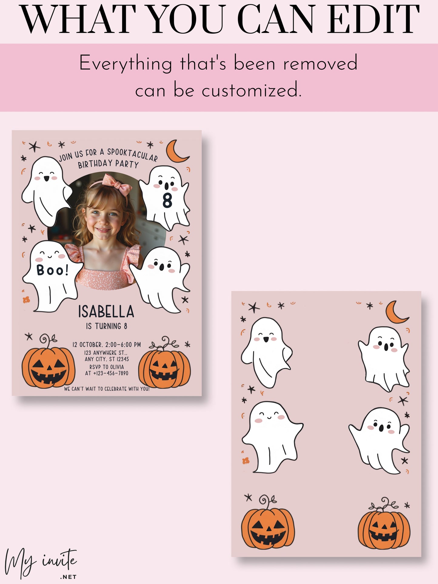 Editable Pink Halloween Birthday Party Invitation ,boo Halloween, Instant Download