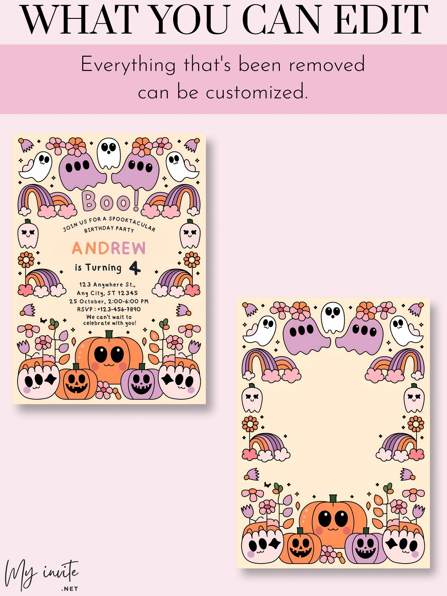 Pink Groovy Halloween Birthday Party Invitation Template